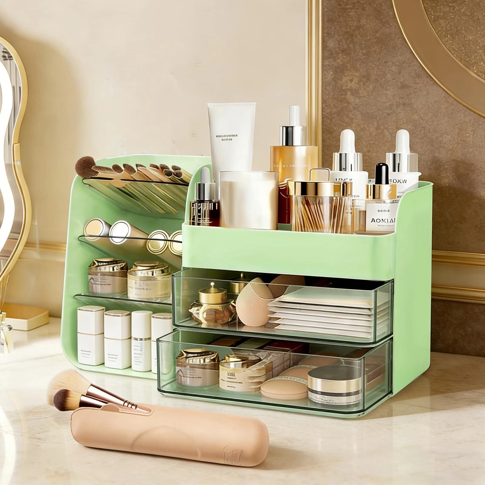 Makeup Organizer Countertop with Drawers, Cosmetic Organizer with Travel Make...