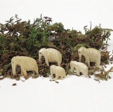 Set of 5 Vintage Miniature ELEPHANT FIGURINES - Cream Celluloid Plastic