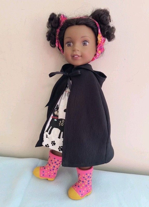 CAPE~Black with hood~handmade to fit any AG Sisters~WellieWisher or Similar 14"