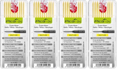 4x 10 Pica-Dry 4032 Ersatzminen GELB wasserlöslich Bleistift Baubleistift
