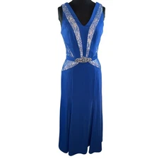 Camille La Vie Royal Blue Lace Trim Rhinestone Waist Long Formal Dress Prom 4