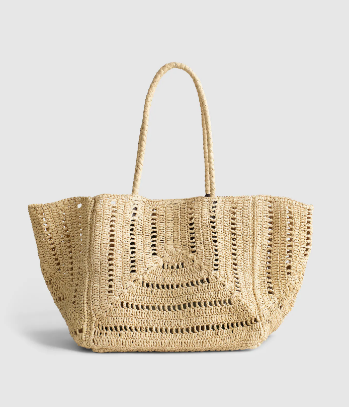 Madewell The Shopper Tote in Eyelet Raffia, Natural
