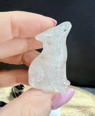 Kristall Mini Wolf Heulen Schnitzerei Sammeln Heilen Spirituell Klar Quarz x1