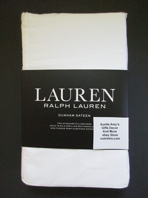 Ralph Lauren Dunham Sateen Set of 2 Standard Pillowcases Pure White 100% Cotton