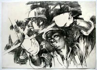 Walter Dötsch. 2 Schmelzer. Zeichnung 1979. CKB Bitterfeld DDR-Kunst signiert