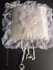 Ring Bearer Pillow With Doves and lace Hand Made Off White