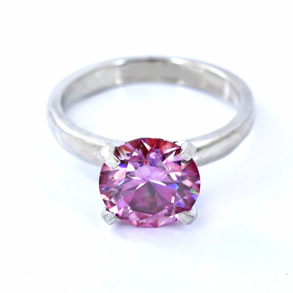 Anillo de plata de ley 925 con diamantes rosas VVS1 natural certificado de 3,20 quilates para mujer Foto 4 de 4