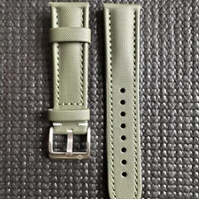 22mm GREEN Real Sailcloth Apple Watch Strap With Adaptors GREEN Stitch