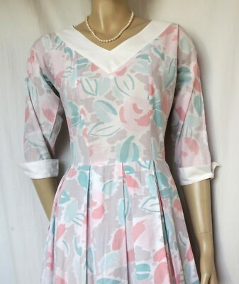 Laura Ashley Kleid 40 42 geblümt vintage Hochzeit weiß rosa mint pastell 80er