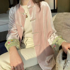 Women Velvet Jacket Embroidered Tang Suit Blouse Retro Ethnic Cheongsam Coat