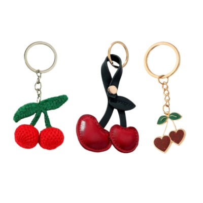 Cute Cherry Heart Keychain Metal Fruit Shaped Key Chain Keyring