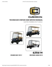 Cushman Service Manual | 2012-2013 | Electric Powered Shuttle 2 4 8 | CD OR USB