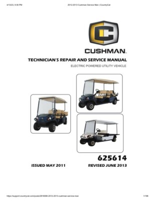 Cushman Service Manual | 2012-2013 | Electric Powered Shuttle 2 4 8 | CD