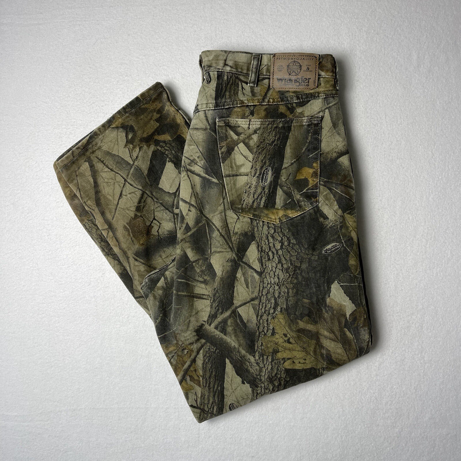 Vtg Wrangler Double Knee Camo Pants Size 38x32 Denim … Gem