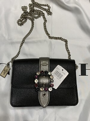 Brandneu mit Etikett Coach Bowery Mini Abendtasche Schmuckverschluss schwarz & silber Leder