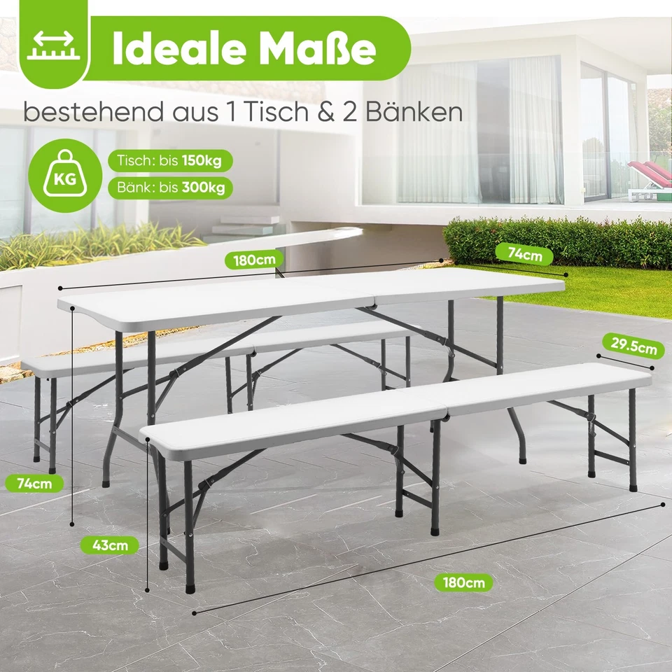 3 set Bierzeltgarnitur Klappbar 180cm Biertisch Gartenmöbel Set mit Tragegriffe - Bild 1 von 4