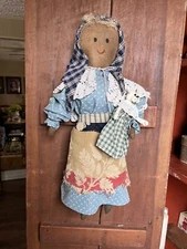 Primitive Handmade Folk Art Black Doll 17” Ant Coverlet, Cat