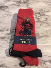 Polo Ralph Lauren Crew Dress Socks Mens 6-12 1/2 Bear 2 Pairs Red  Black Preppy