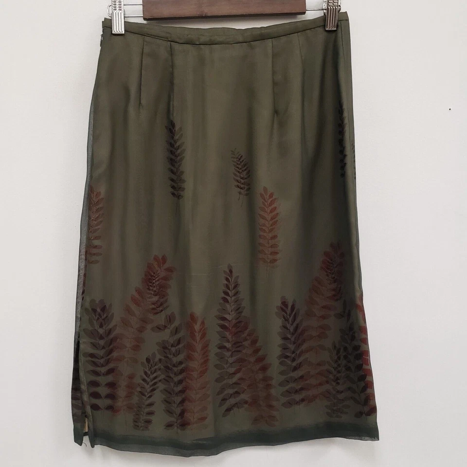 Falda midi Alfani para mujer Y2K Silk Forest Fairy Grunge talla 6 verde etérea Foto 3 de 4