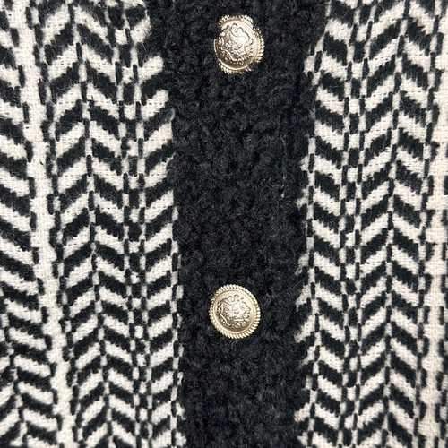 7 FOR ALL MANKIND Black and White Mixed Media Tweed Sherpa Mix Button Down Jacke - Picture 6 of 7