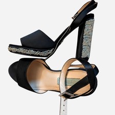 Betsey Johnson Black Satin Beaded Platform Block Heels Size 8