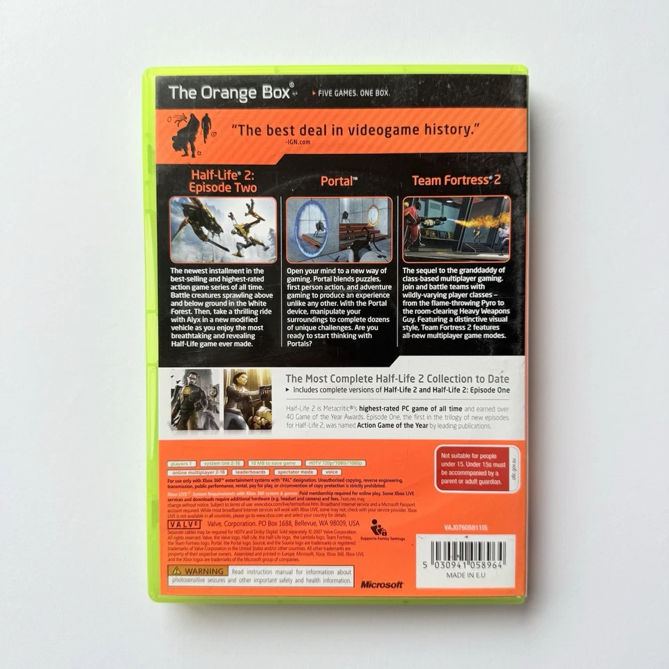 The Orange Box Xbox 360 Game Half Life 2 Team Fortress Portal (5 Games in 1) PAL - image 2 of 4