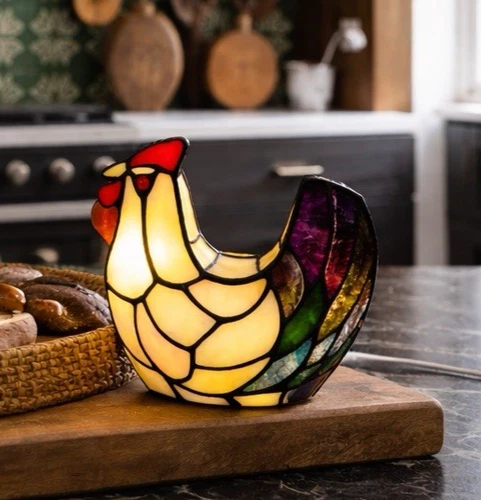 Tiffany Style Stained Glass Rooster Lamp Farmhouse Rustic Accent Night Light 5"