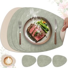 Set de Table Lavable et Antidérapant, Lot de 4 Sets - Vert Clair + Beige