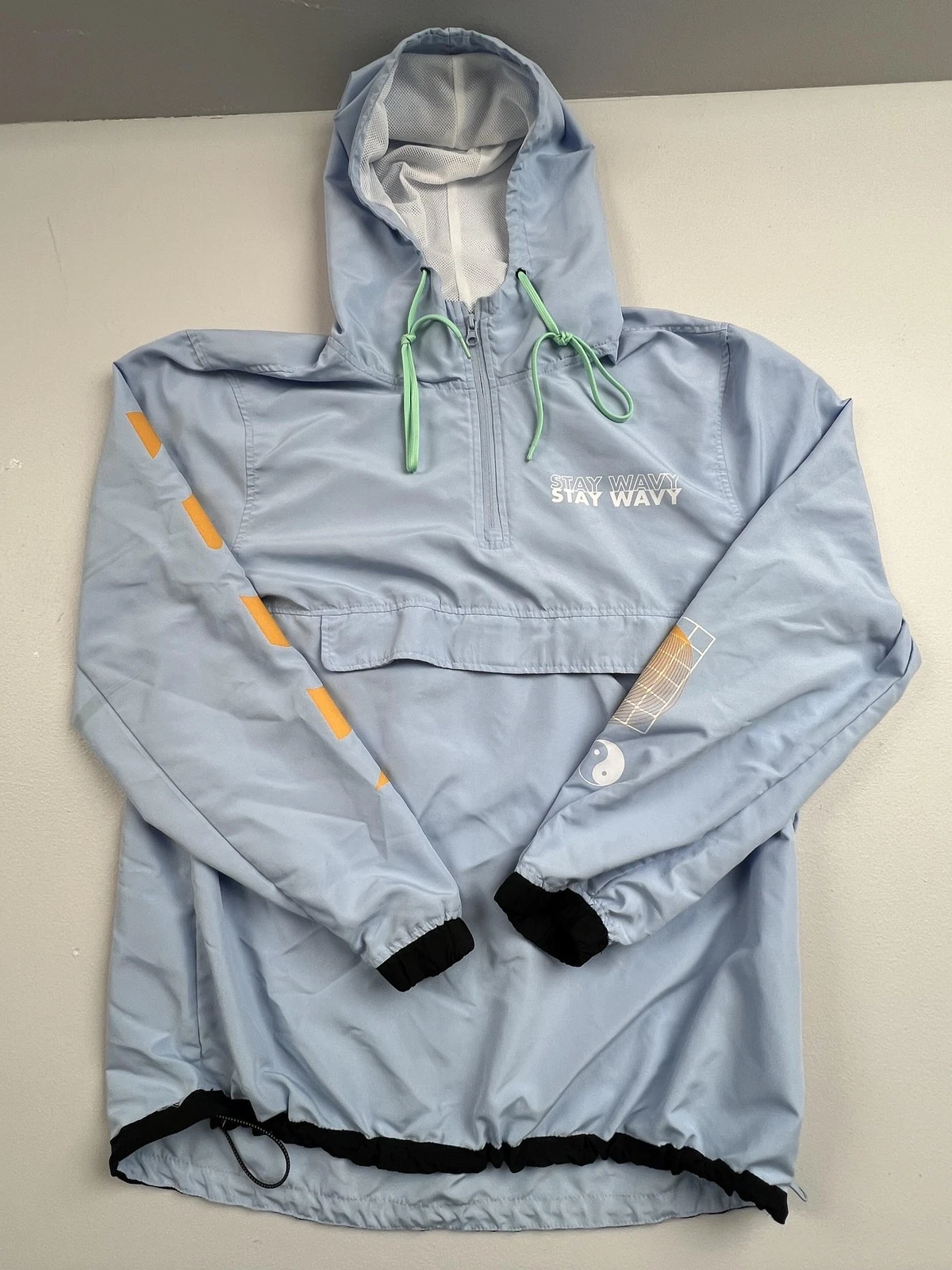 Brooklyn Cloth Jacket Mens Large Blue Hooded 1/4 Zip Windbreaker Stay Wavy Surf