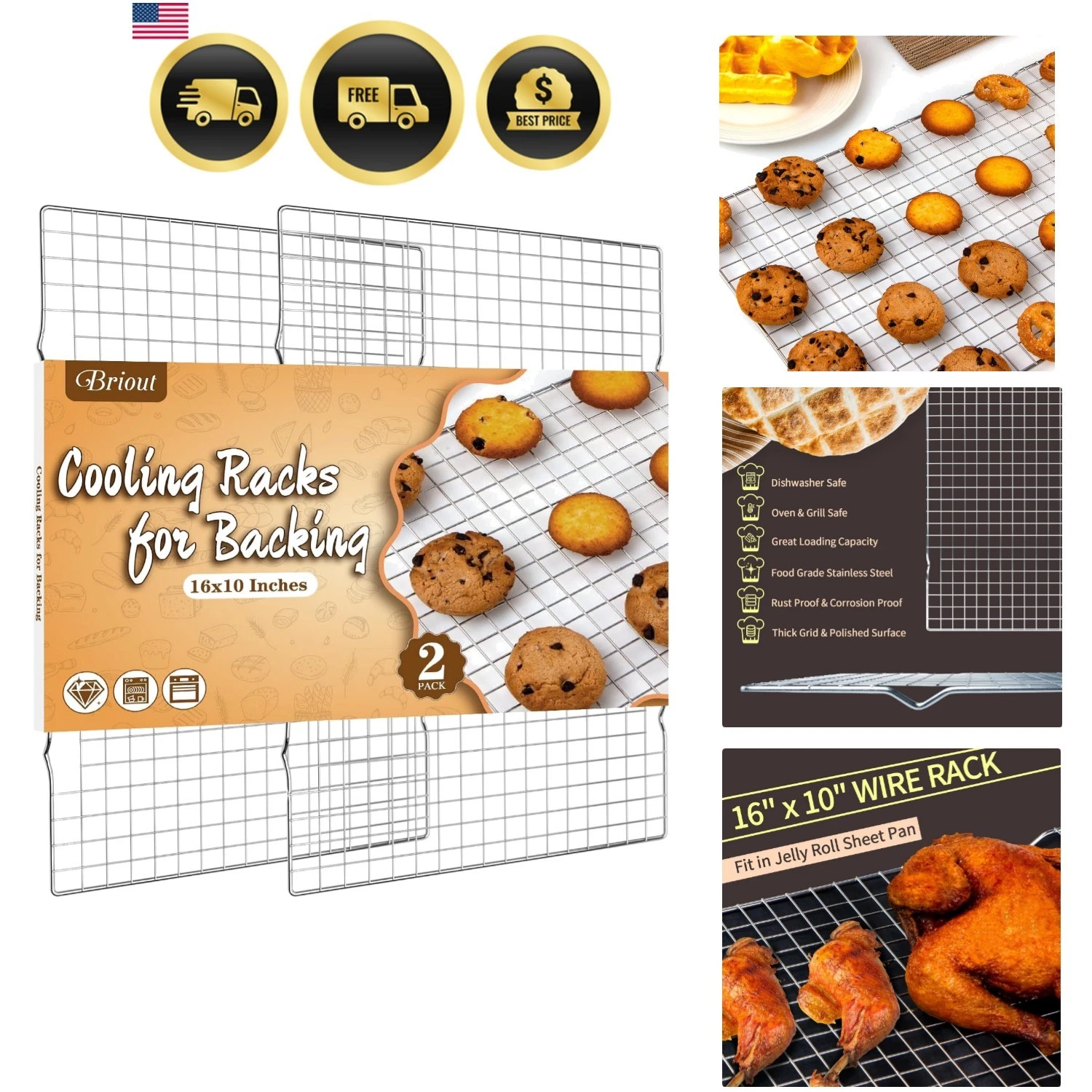 Cooling Rack for Baking 2-Pack, 16x10 Inches Baking Rack, Thick Wire Cookie R...
Opens in a new wind