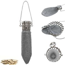 Handmade 1920's English Vintage Coin Purse Wallet, Chain Metal Mesh Wallet fo...