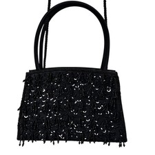 Vintage Evening Bag Purse Women Black Beaded Sequin Satin Style Clutch Y2K