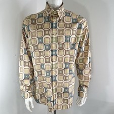 Lindbergh Mens Geometric Shirt Retro 60s 70s Op Art Dot Pattern Button Down