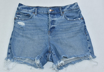 Express Boyfriend Women s Shorts Size 10 Mid Rise Blue Denim Distressed