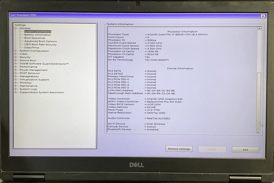 Dell Precision 7730 i7-8850H 2.60 GHz 16 GB de RAM 17.3" sem bateria sem HDD sem sistema operacional - Imagem 4 de 4