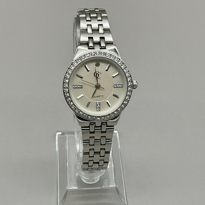 Gold Coast Watch Womens Champagne Dial Silver Bracelet Crystal Bezel NEW BATTERY