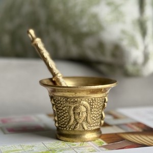 Vintage Brass Mortar and Pestle Ornate Renaissance Face Mini Apothecary Bowl