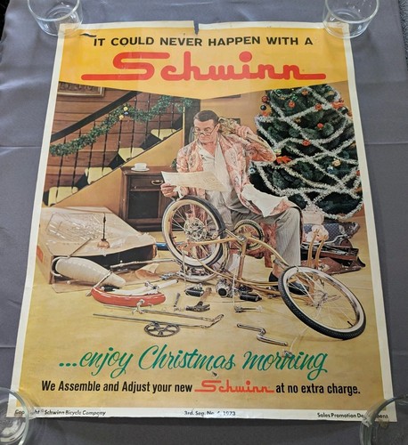 Vintage Schwinn Bicycles Advertising Poster Promo Sign Original Christmas 1973