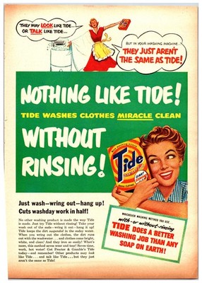 Vintage Original 1951 Tide Laundry Soap Print Ad (8in x 12in) Advertisement