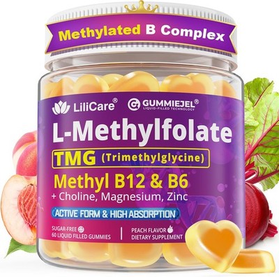 L-MethylFolate 15mg 7.5mg & B12 1000 mcg Gummies, Methylated B Complex + TMG, Ma