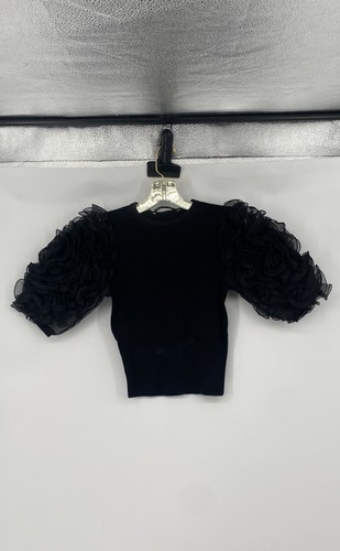 Zara Womens Black Short Sleeve Crew Neck Pullover Blouse Top Size Small