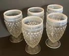 Vintage Anchor Hocking Moonstone Hobnail Opalescent Water Goblets, 5 Pieces