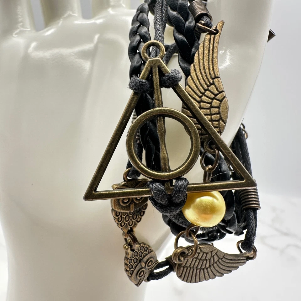 手工制作猫头鹰翅膀哈利波特金珠死亡圣器小饰品手链 — 第 3/4 张图片