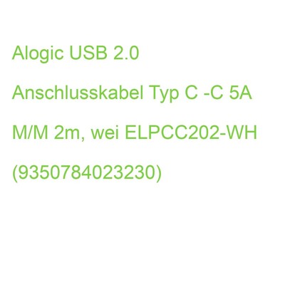 Alogic USB 2.0 Anschlusskabel Typ C -C 5A M/M 2m, wei ELPCC202-WH (9350784023230