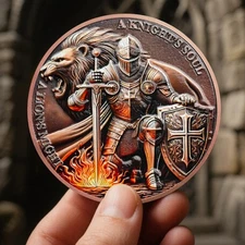 Knights Templar Challenge Coin-Knight with Lion&Sword-Inspirational Gift for All