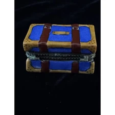 Vintage USA Luggage Steamer Trunk Cold Painted Hinged Lid Trinket Box Travel