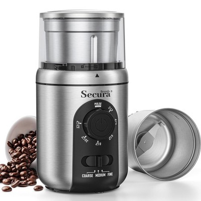 Secura Brands Electric Coffee Grinder for Coffee Beans, Spices, Herbs Adjustable