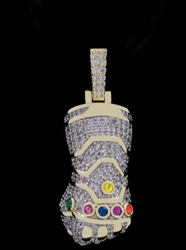 Gld Thanos Infinity Gauntlet 14k Gold Plated Necklace Pendant Marvel Comics New - Product main view