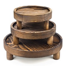 3 PCS Wooden Display Risers Pedestal Stand Rustic Brown 8/6/5 Inch Decor