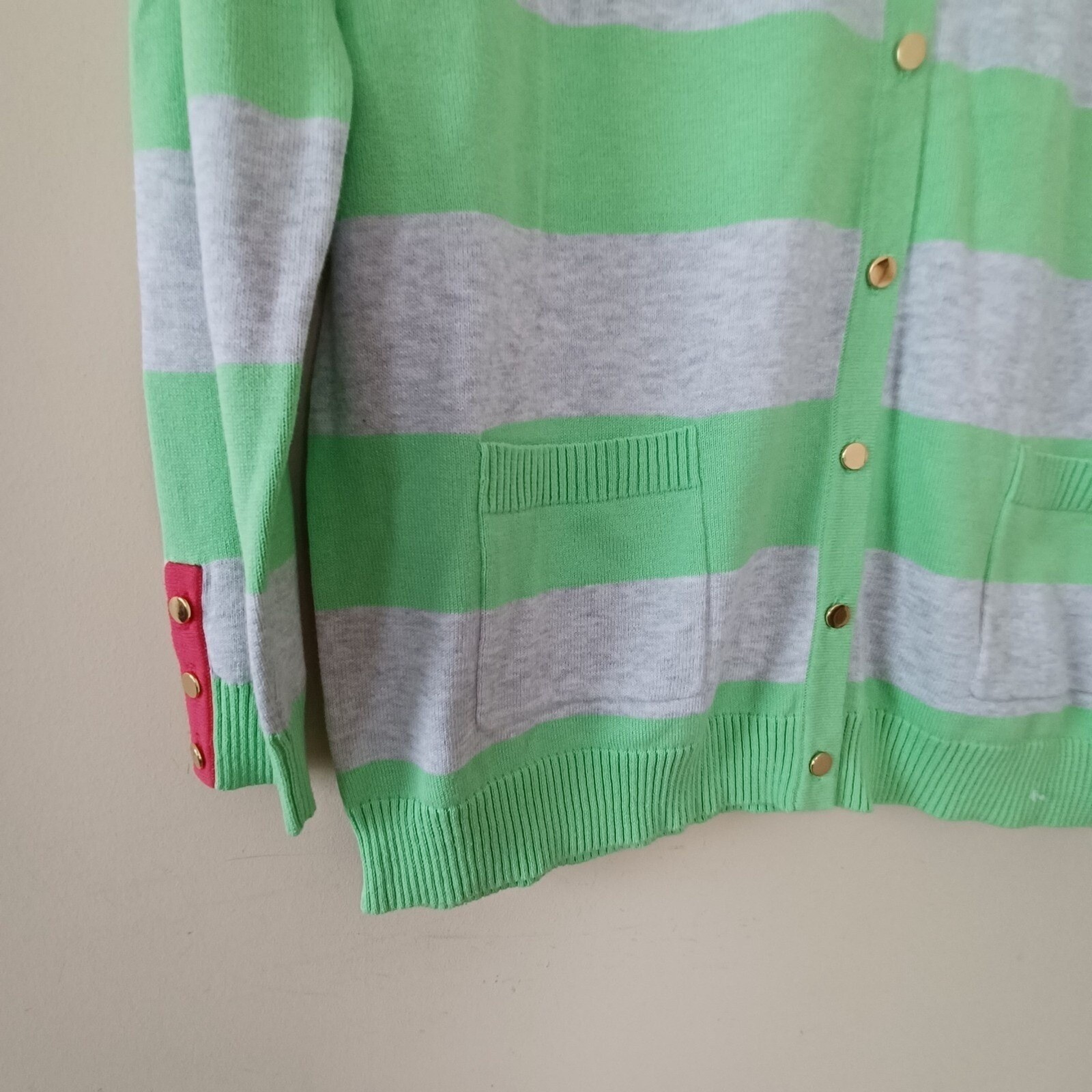 Joan Vass Cardigan Sz 2 / Lg Preppy Coastal Button Up Casual Office Striped New